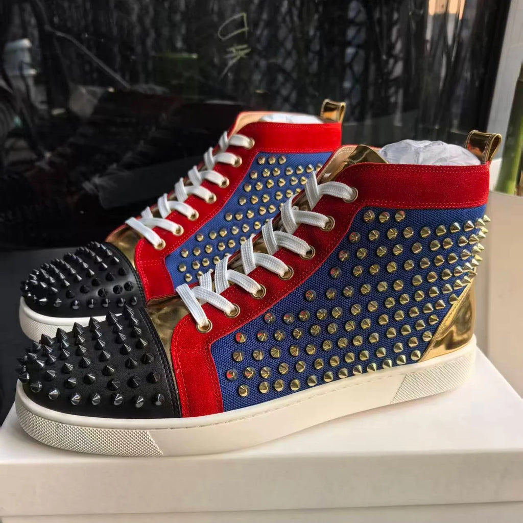 Women's Men's Color Block Spiked Stud High Top Sneakers Punk Design Edgy Classic Lace-Up Street Nightclub Luxurious Single Shoes