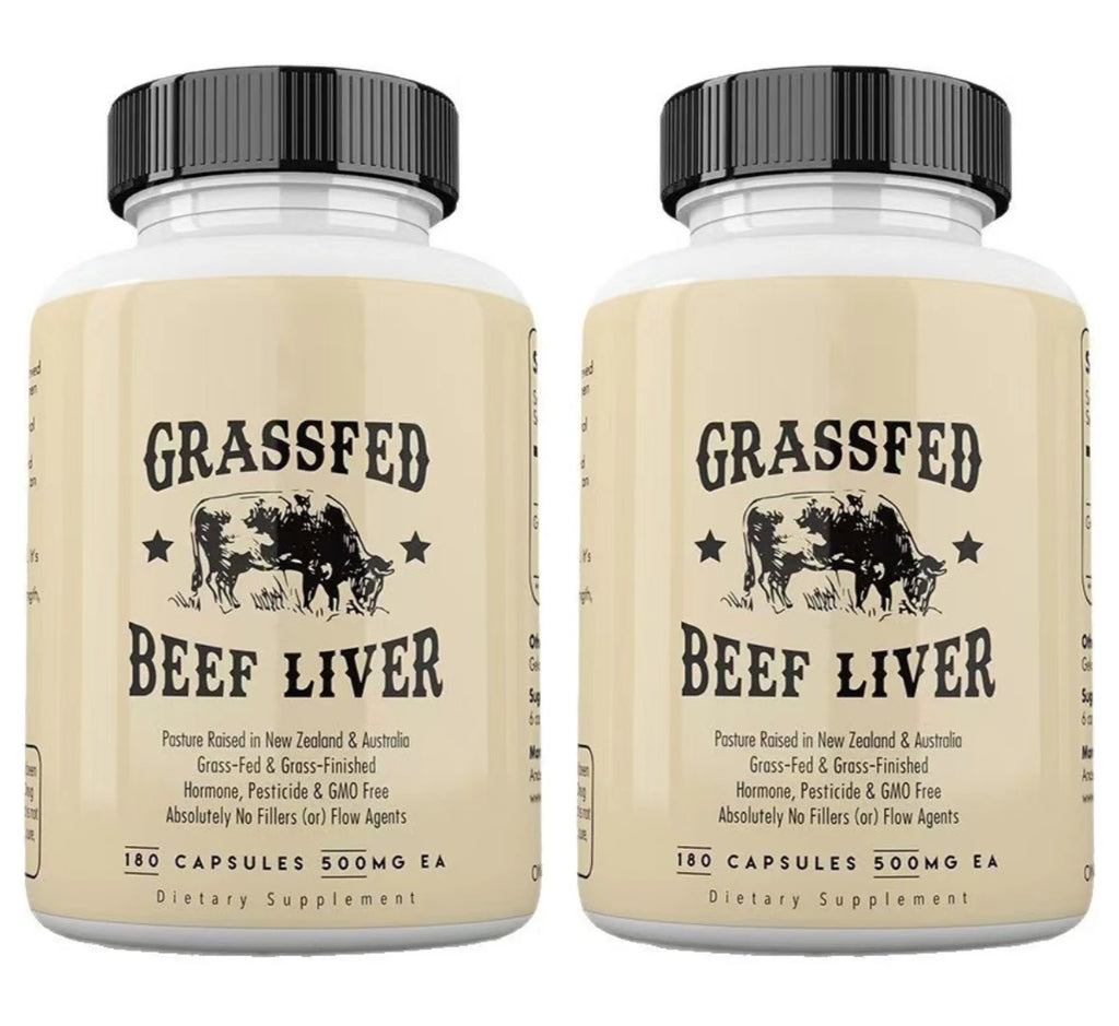 Grassfed Beef Liver Capsules 500mg Each, Pasture Raised Bovine Liver Supplement, Non GMO, 180 Capsules