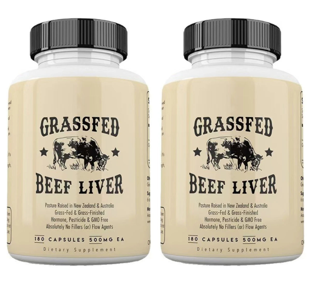 Grassfed Beef Liver Capsules 500mg Each, Pasture Raised Bovine Liver Supplement, Non GMO, 180 Capsules