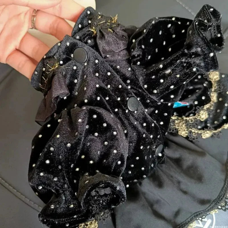 Pet Dog Dress - Velvet Black Gold Fashion Clothing  Cute Chihuahua & Small Dogs  Print Girlish Style  Mascotas Mascotas Outfit