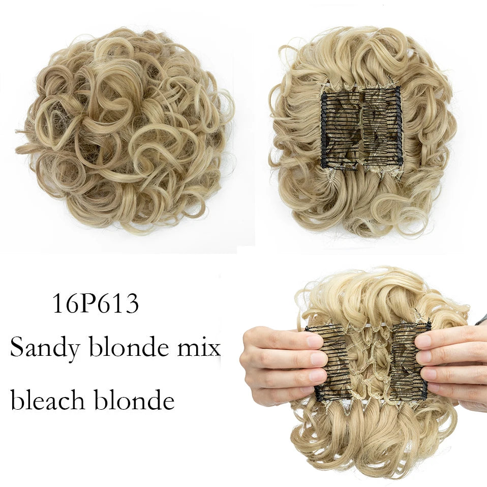 S-noilite Synthetic LARGE Comb Clip In Curly Hair Extension Chignon Hair Pieces Women Updo Cover Hairpiece Extension Hair Bun