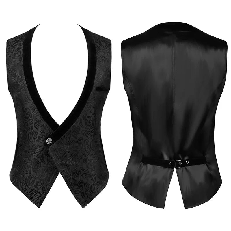 Medieval Men's Gothic Jackets Vintage Jacquard Waistcoats Steampunk Cosplay Costumes Double Breasted Slim Tuxedo Vests Tops Male