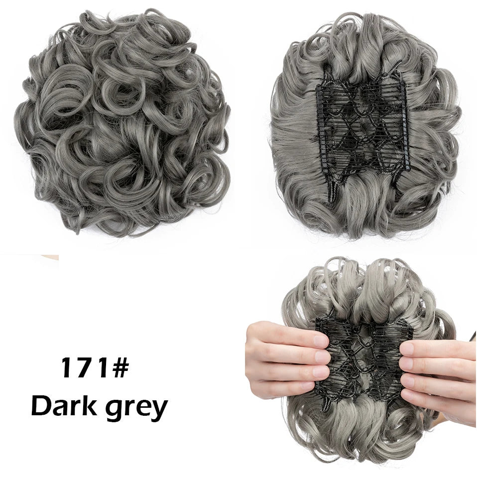 S-noilite Synthetic LARGE Comb Clip In Curly Hair Extension Chignon Hair Pieces Women Updo Cover Hairpiece Extension Hair Bun