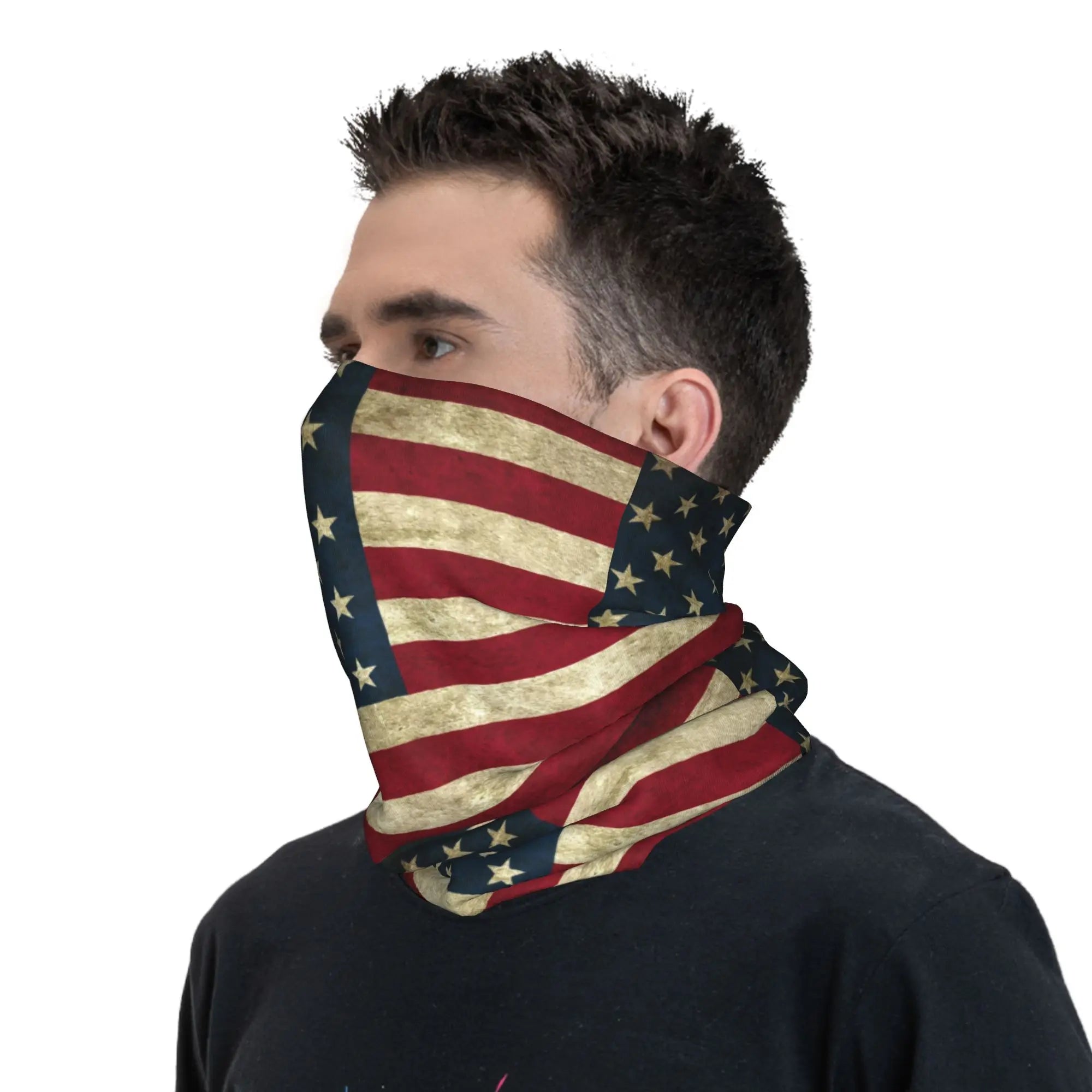 Custom Vintage American Flag Bandana Neck Gaiter for Hiking Hunting Women Men Wrap Scarf USA Proud Balaclava Warmer
