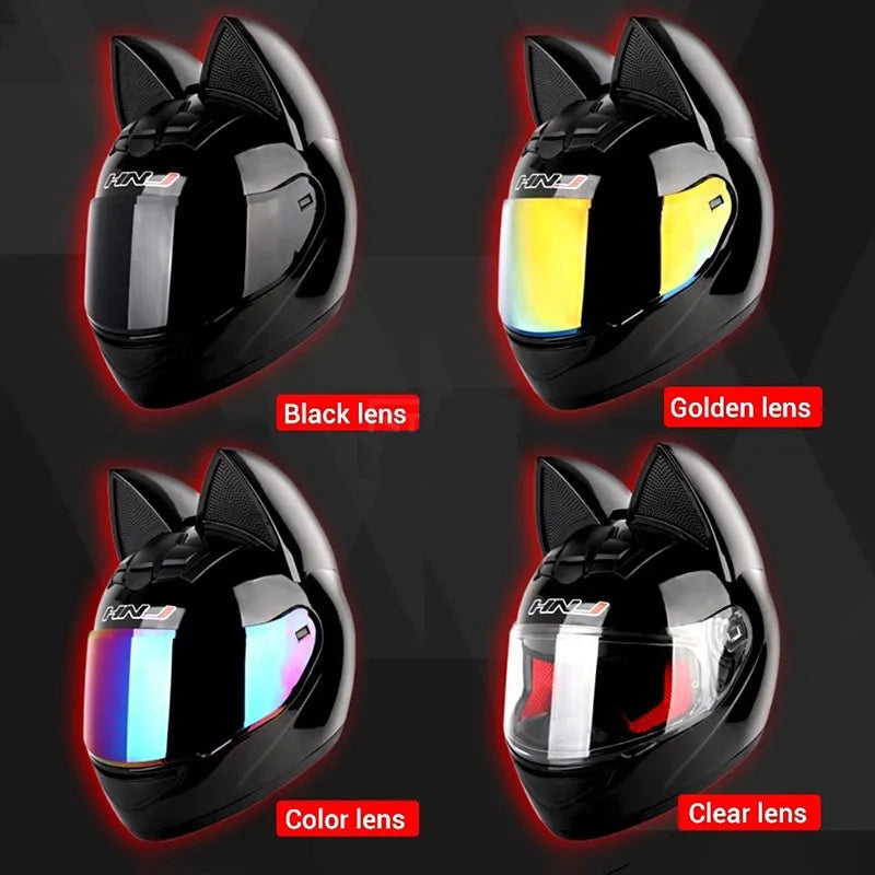 Capacete Casque Moto Motorcycle Full Face Helmet Women Moto Ear Helmets Personality Motorbike Helmet Cat Ear Helmet Motocross