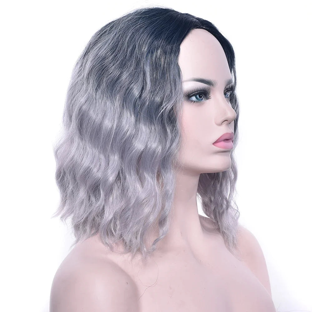 Synthetic Wig Short Kinky Curly Hair Pink Gray Blonde Ombre Hair for Women Party Cosplay Wigs Pelucas