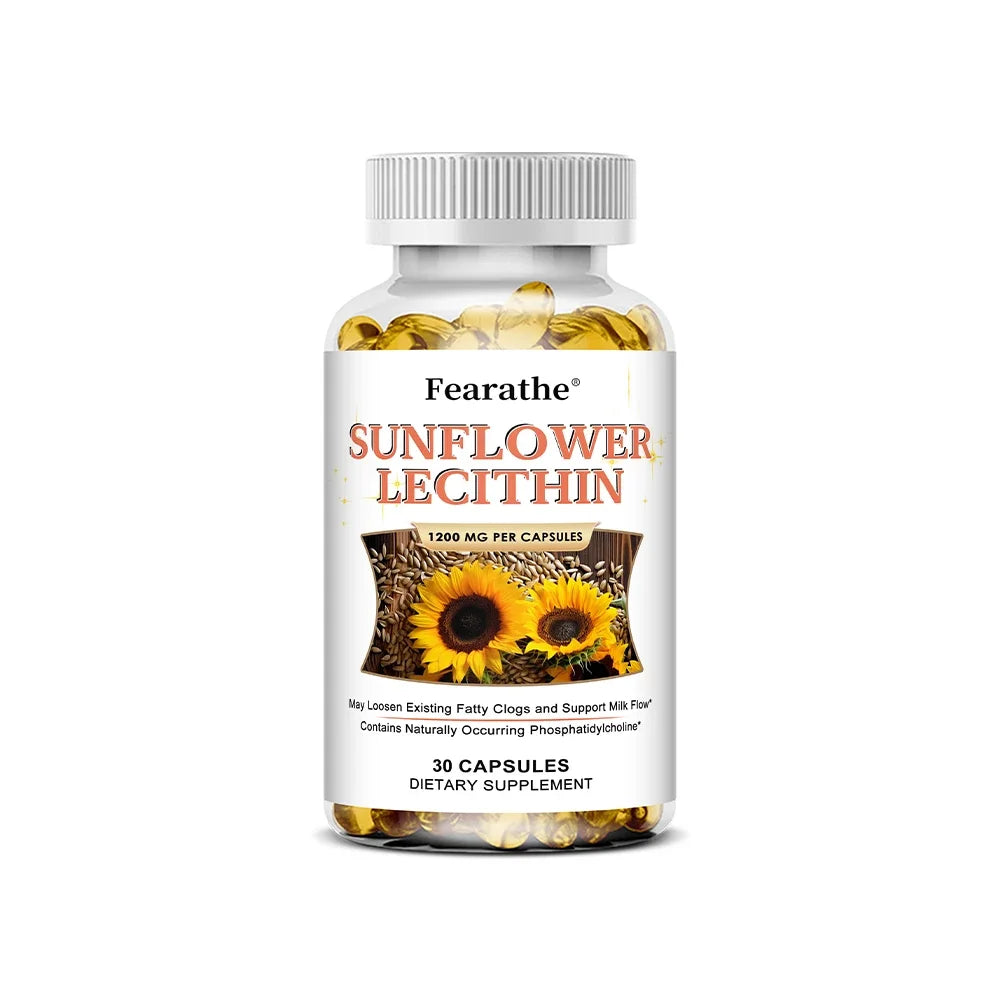 Sunflower Lecithin Supplement, 1200 Mg, Energy Support, Relieves Blocked Milk Ducts, Promotes Liver and Brain Health, Non-GMO