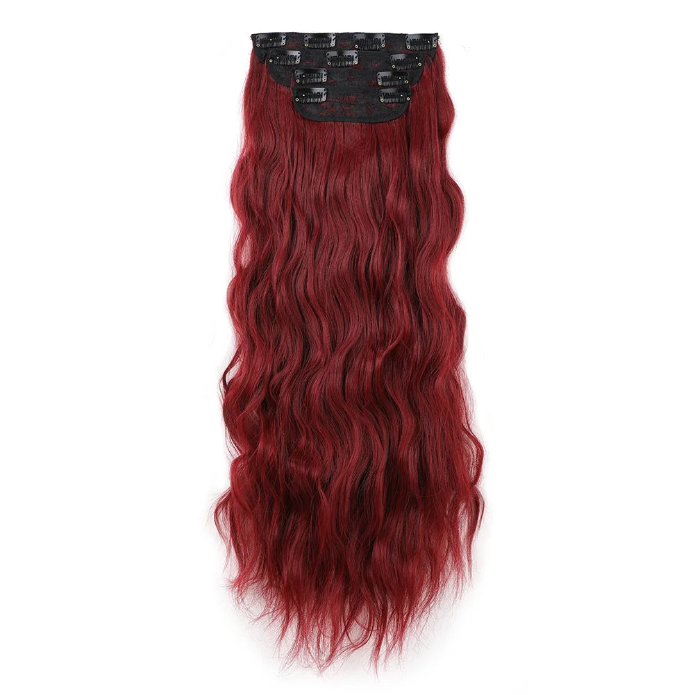4Pcs/Set 16/20/24 Inch Synthetic Hair Clip In Long Wavy Thick Double Weft  Hair Extensions Hairpieces For Women