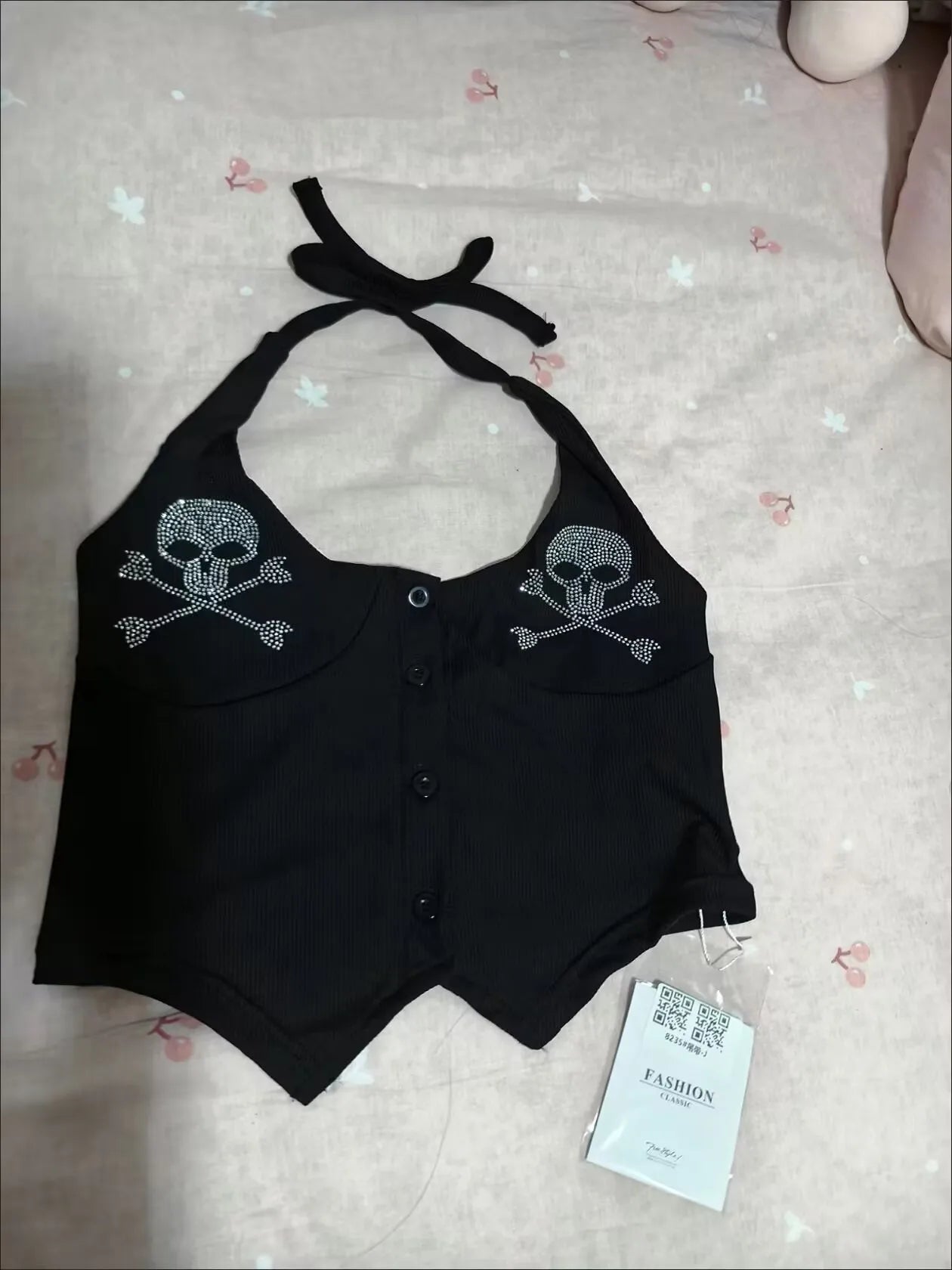 Punk Vintage Y2K Subculture Halter Vest Gothic Skulls Print Tanks New Women's Halter Top Harajuku Sexy Slim Tops Women Clothing