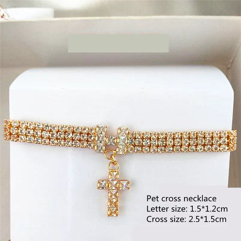 Cross Bling Crystal Diamond Dog Collar Puppy Pet Shiny Rhinestone Solid Necklace Size for Small Medium Dogs Collars Pet Supplies