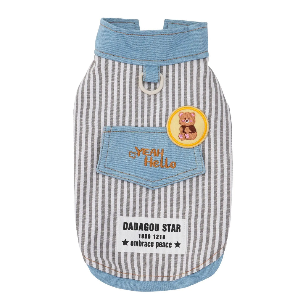 Pet dog cat clothing breathable denim pet clothes for spring summer new striped Jean Teddy Vest Yorkshire Shirt Apparel Supplies