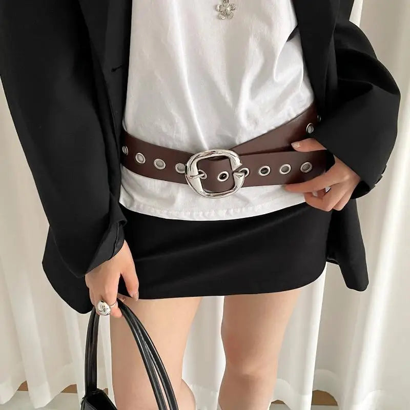 Punk Style Design Sense Wide Belt Female Y2k Personality Advanced Sense With Skirt Jeans Belt PU Leather Belt Accessories