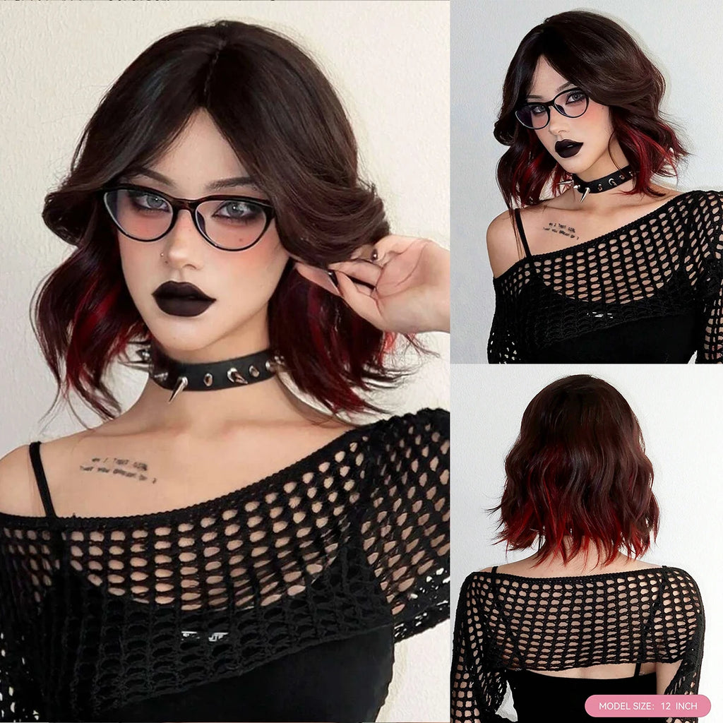 Short Straight Bob Wigs for Women Black Brown Synthetic Natural Hair Wig with Bangs Heat Resistant Cosplay Daily Use Hair