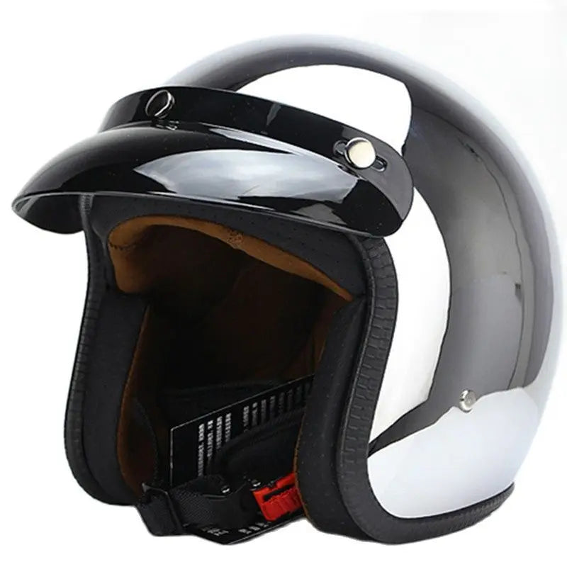 Vintage Silver Chrome Motorcycle Helmet Jet Capacetes De Motociclista for Cafe Racer Mirror CE DOT Approved casco moto