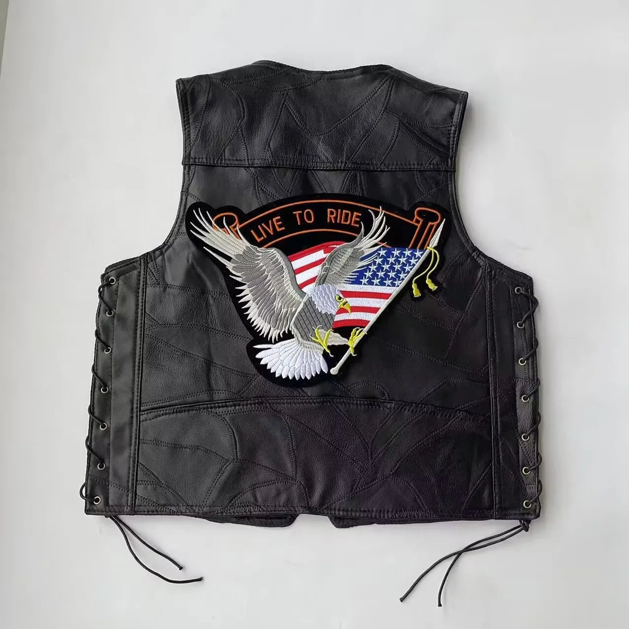 Motorbike Embroidered Men Motorcycle Leather Vests Punk Sleeveless Jacket Riding Biker Waistcoat Men's Clothing Streetwear