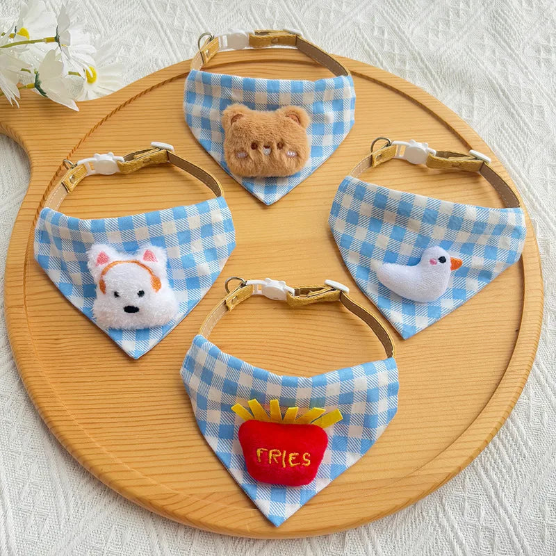 Dog Drool Bib Collar Pet Triangle Bib Cat Cartoon Bib Plaid Cute Outfit Dog Accessories For small Dogs