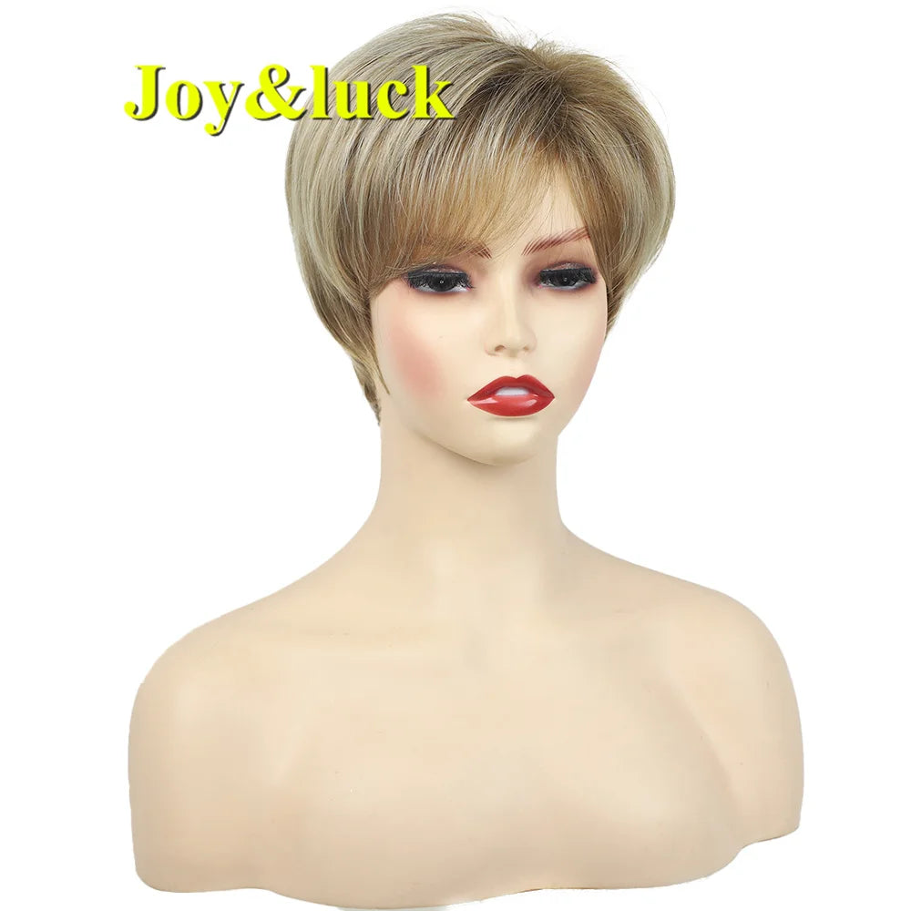 Short Ombre Blonde Wig Synthetic Bob Straight Hair With Bangs Women Natural Daily Wear Wig