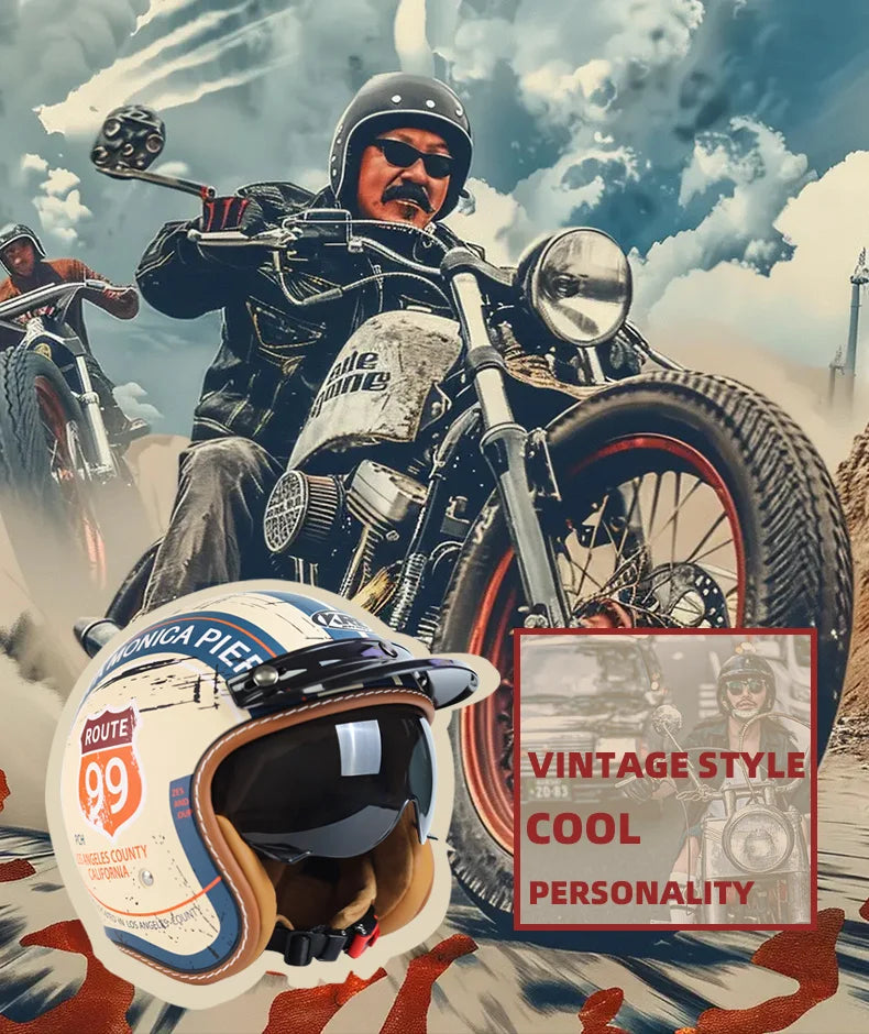 Vintage Motorcycle Helmet Summer 3/4 Open Face Helmet Electric Vehicle Locomotive Men and Women Outdoor Riding Locomotive Helmet