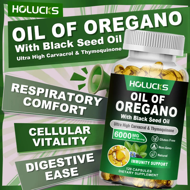 Pure Oil of Oregano Supplement, for Sinus Relief, Allergies & Healthy Immune Response, Respiratory & Gut Health, GMP Certified