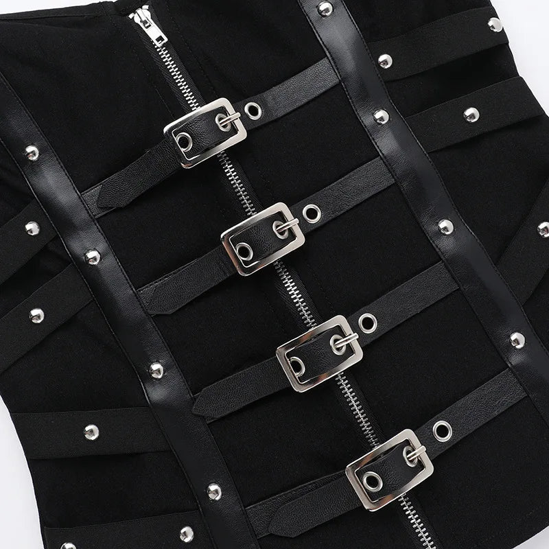 Goth Sexy Punk Leather Corset Crop Tops Camis Y2K Harajuku Aesthetic Black  Basic Tank Top Summer Women Grunge Emo Streetwear