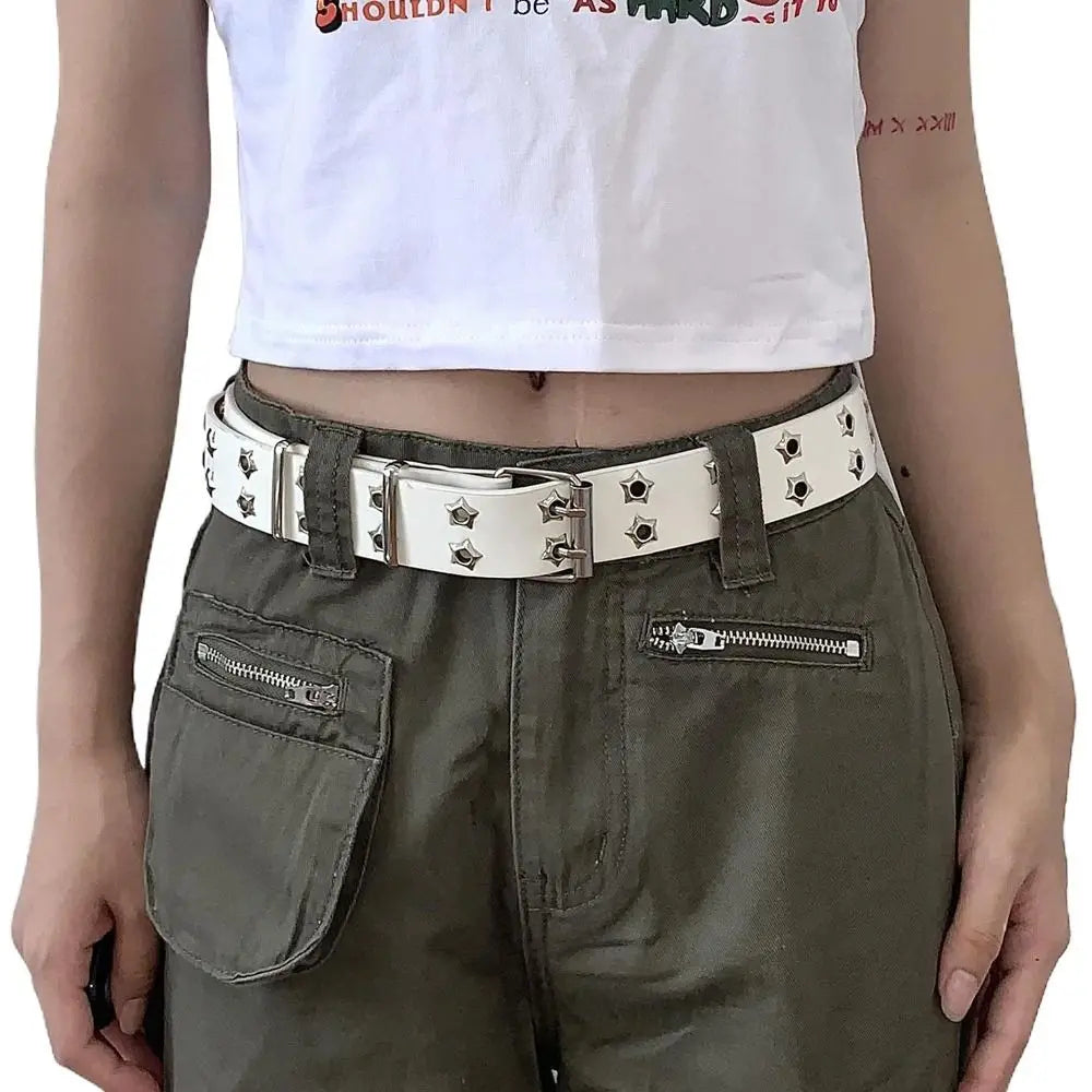 Punk Adjustable Star Hole Belt Accessories For Man Wide Side Women Waistband Waist Strap Korean Waist Belts Double Grommet Hole