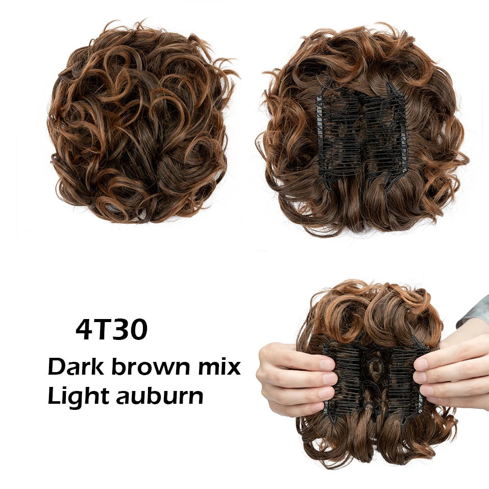 S-noilite Synthetic LARGE Comb Clip In Curly Hair Extension Chignon Hair Pieces Women Updo Cover Hairpiece Extension Hair Bun