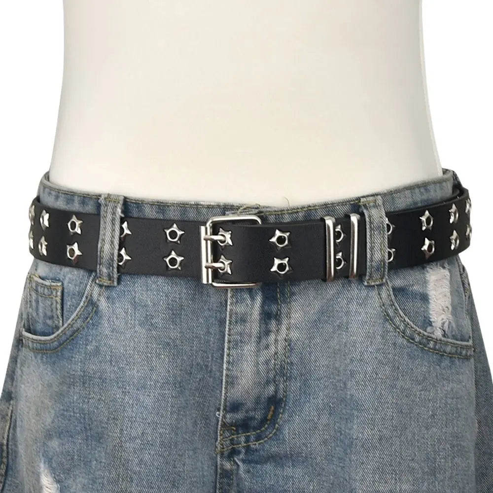 Punk Adjustable Star Hole Belt Accessories For Man Wide Side Women Waistband Waist Strap Korean Waist Belts Double Grommet Hole