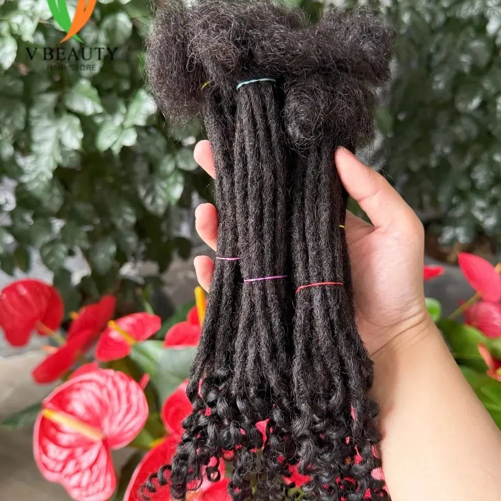 Locs Extension Human Hair with Curly Ends Handmade Human Hair 0.6cm Wide Loc Dreadlock Extension Sisterlocs for Men Women