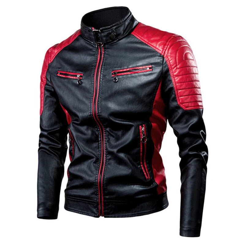 Men's Casual Motorcycle Jacket - Fashionable Black, Small Stand Collar, Long Sleeve Zipper, Multi Pockets, Comfortable Polyester