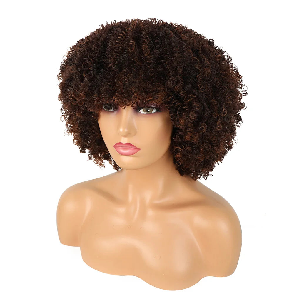 Synthetic Short Wig Afro Loose Curly Wigs For Black Women Short Curly Afro Wigs with Bangs Natural Curly Cosplay Party