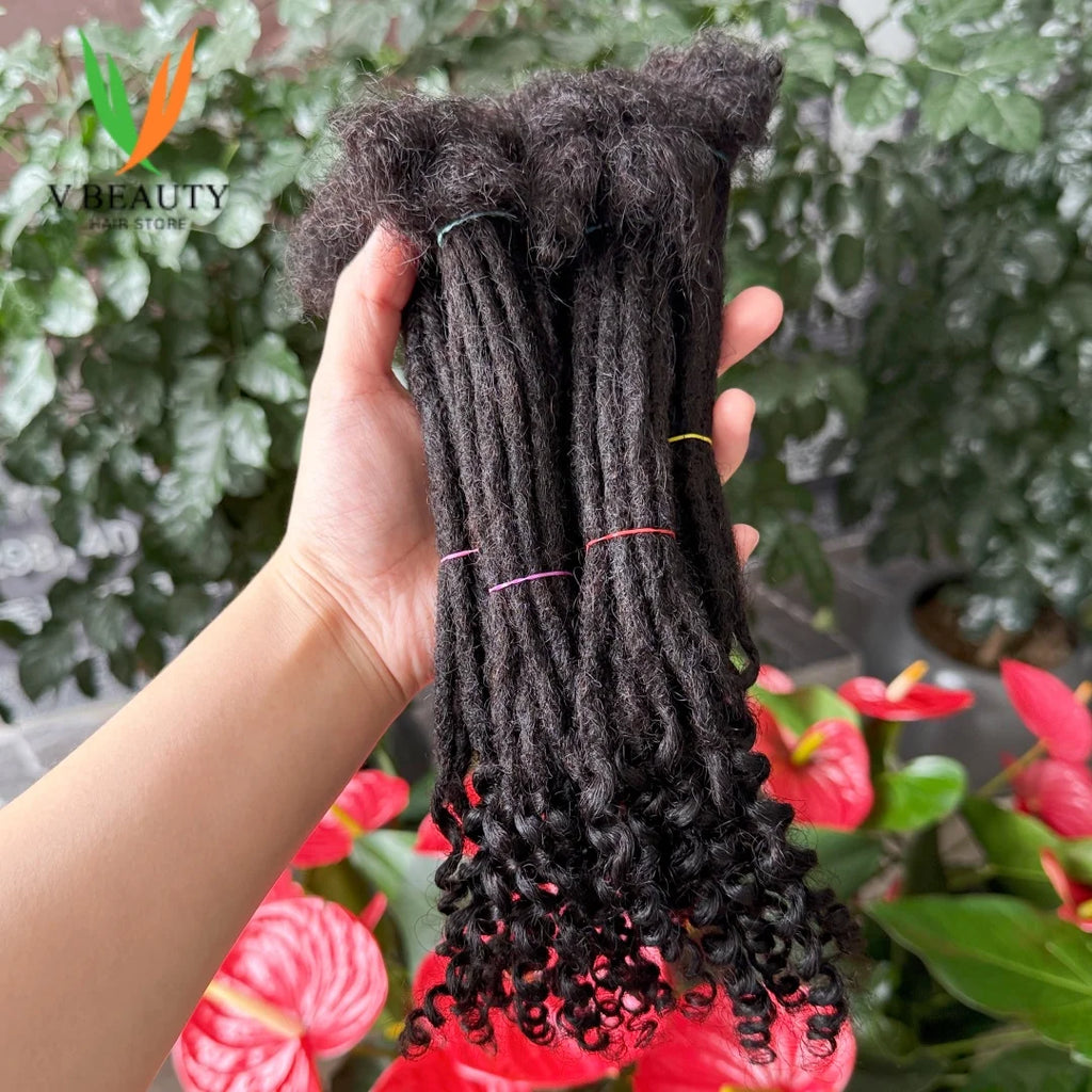 Locs Extension Human Hair with Curly Ends Handmade Human Hair 0.6cm Wide Loc Dreadlock Extension Sisterlocs for Men Women