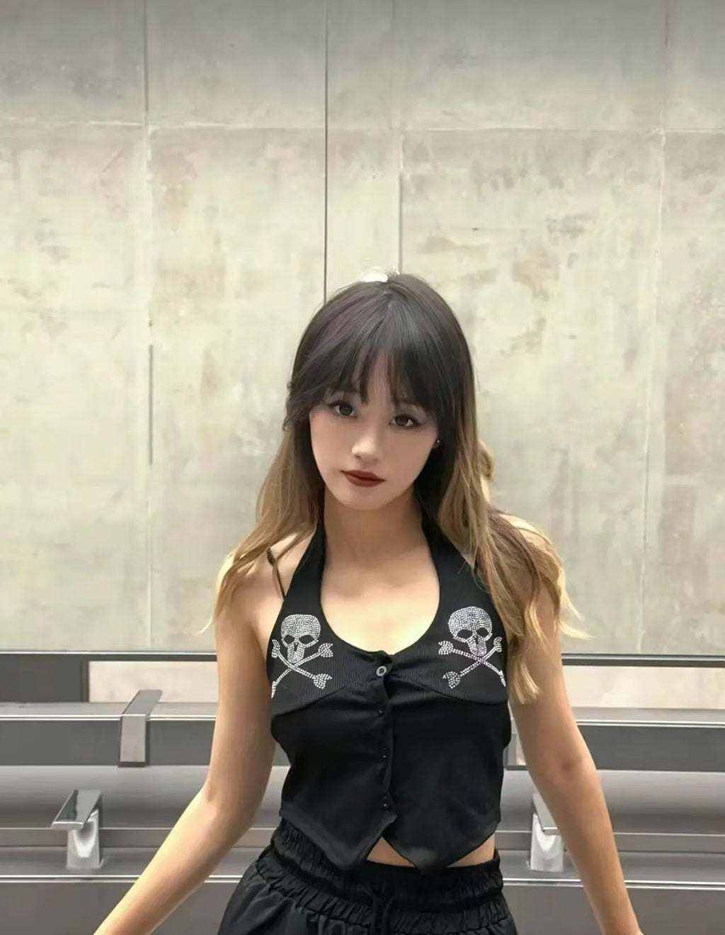 Punk Vintage Y2K Subculture Halter Vest Gothic Skulls Print Tanks New Women's Halter Top Harajuku Sexy Slim Tops Women Clothing