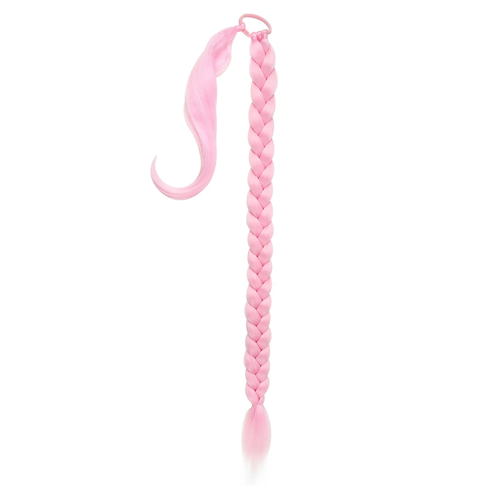 Ponytail Extensions Synthetic Boxing Braids Wrap Around Chignon Tail With Rubber Band Ombre Braid Hair Long Braided Ponytail