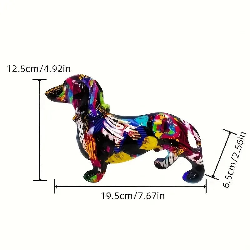 Colorful Dog Resin Statue Table Decor Graffiti Purple Dachshund Figurines Sculptures Home Living Room Cabinet Desk Decoration