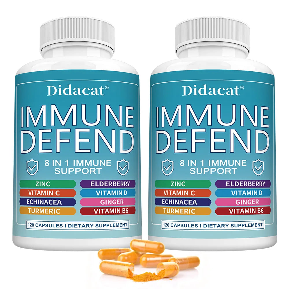Advanced Immune Support, 8-in-1 Supplement, with Vitamin C, D, B6, Zinc, Elderberry, Turmeric, Ginger & Echinacea, Antioxidants