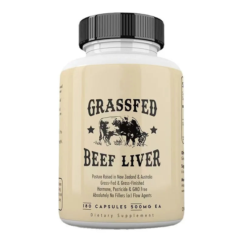 Grassfed Beef Liver Capsules 500mg Each, Pasture Raised Bovine Liver Supplement, Non GMO, 180 Capsules