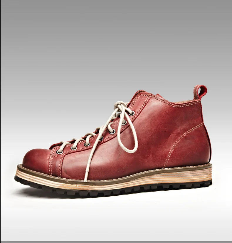 Motorcycle Riding Boots Men's Retro Leather Big Head Shoes British Work Thick Soles High Top Casual Boots