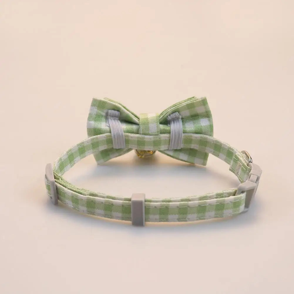 Cute Cat Collar with Bow Tie Cute Plaid Pattern Dog Collar with Bow tie and Durable Buckle Collar for Small Medium Pet