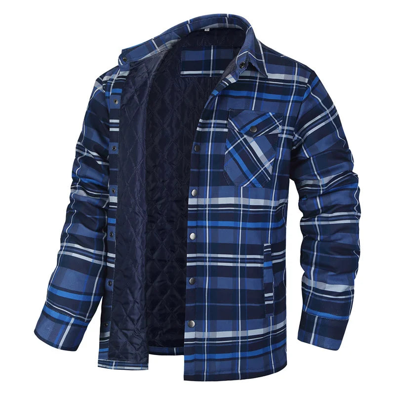 Winter Plaid Shirts For Mens Thick Green Checked Shirt Jacket Casual Long Sleeve Quilted Jackets Big And Tall EUR/US Size S-5XL