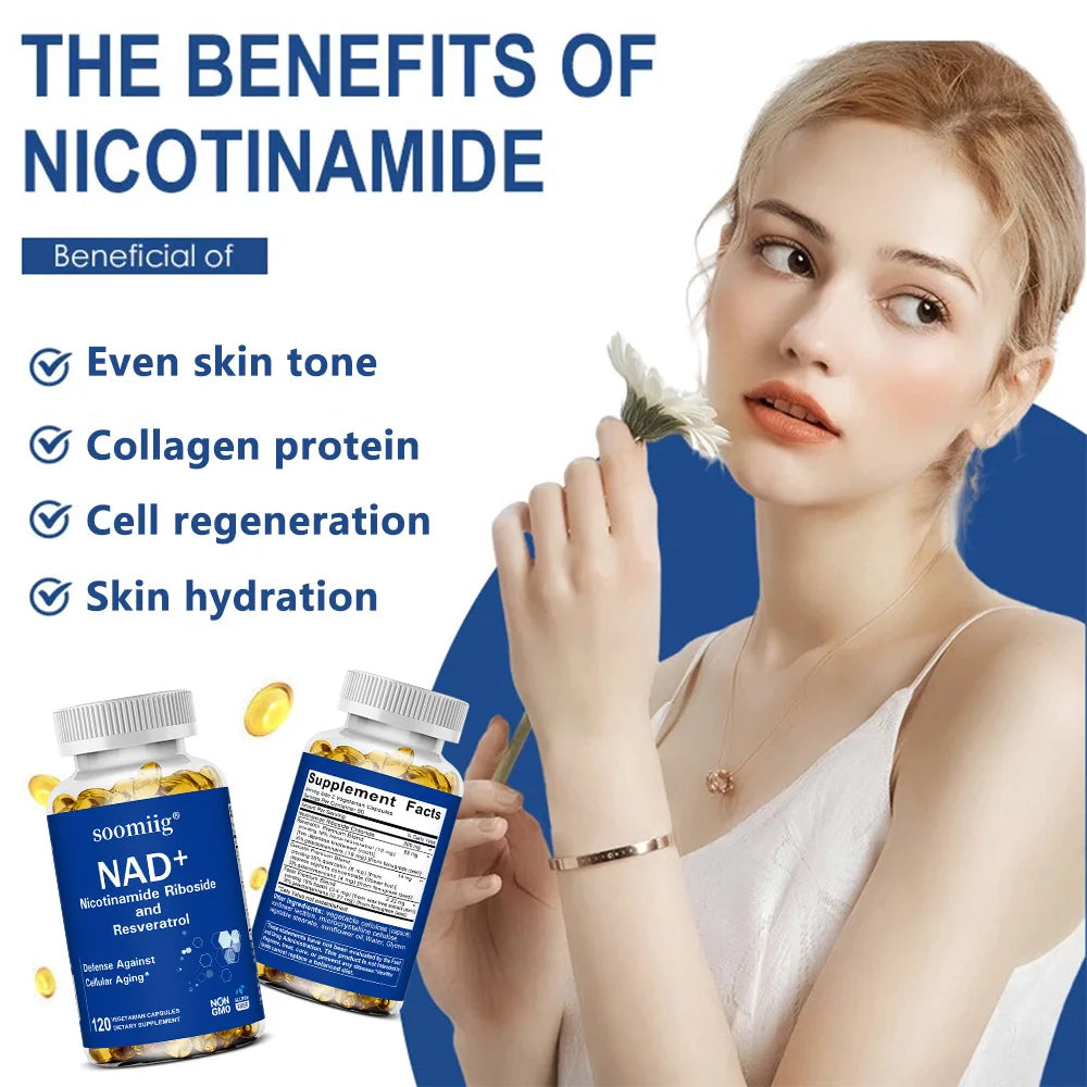 NAD Supplement, with Resveratrol - Support Cellular Health, Stamina & Healthy Aging, Promotes Blood Circulation