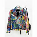 Urban Graffiti Oil Painting Denim Jacket Men's Loose Casual Fashionable Versatile Short Sleeve Flip Collar Coat by BuPaiDui