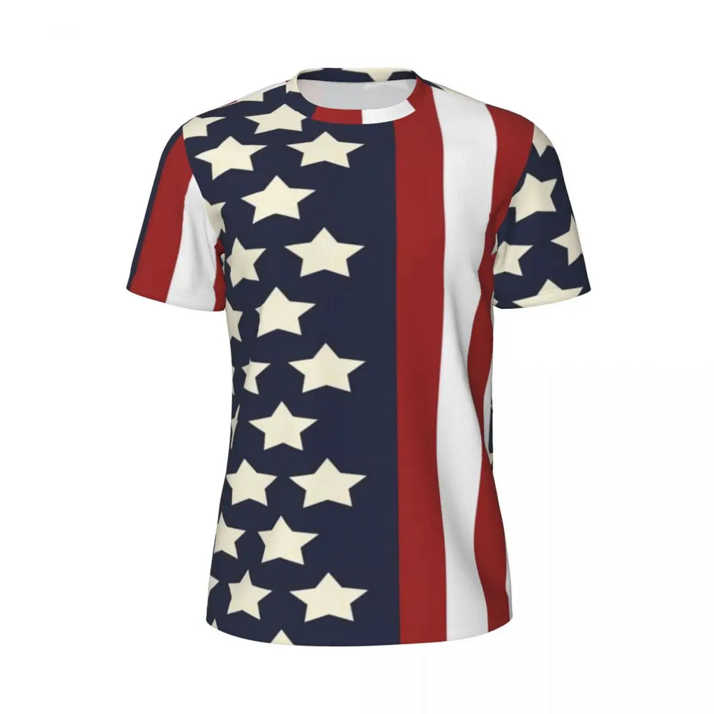 USA American Flag T-Shirt Male Star Print Patriotic Streetwear Running T-Shirts Breathable Beach Fashion Tees Oversize Tops
