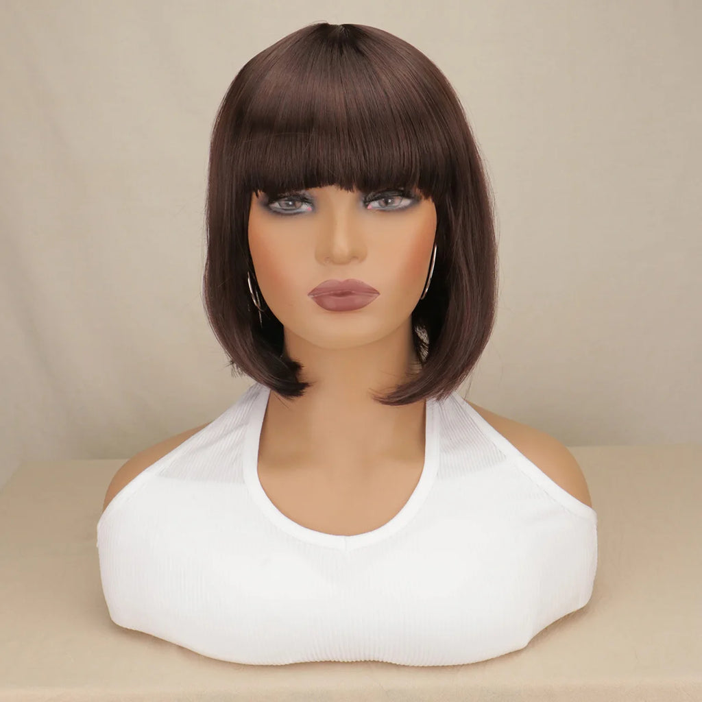 Short Bob Wig With Bangs Synthetic Wigs For Women Black Blonde Pink Lolita Cosplay Party Natural Hair Perruque Bob
