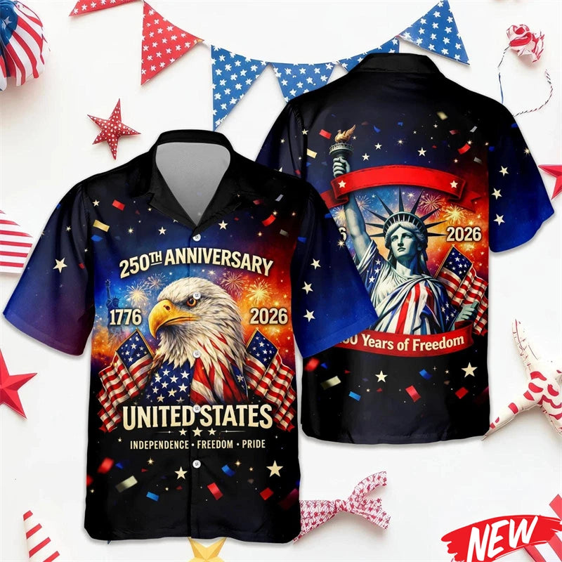 America 250 Years of Freedom Hawaiian Shirt Celebrating 250th Anniversary United States Short Sleeve 2026 New Lapel Shirts
