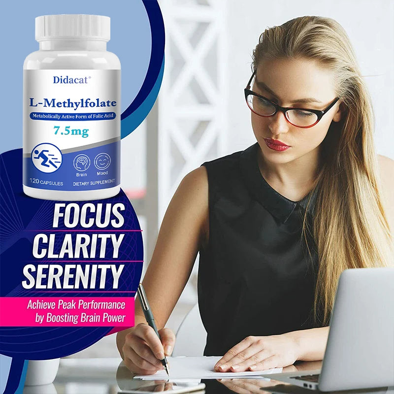 L-Methylfolate 7.5 Mg - L Methyl Folate, Methylfolate Supplement Capsules for Women & Men, Promote Brain Health, Focus, Calm