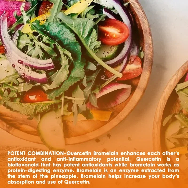 Quercetin Bromelain, Immune Support, Heart, Joint & Respiratory Health, Non-GMO, Vegan Capsules