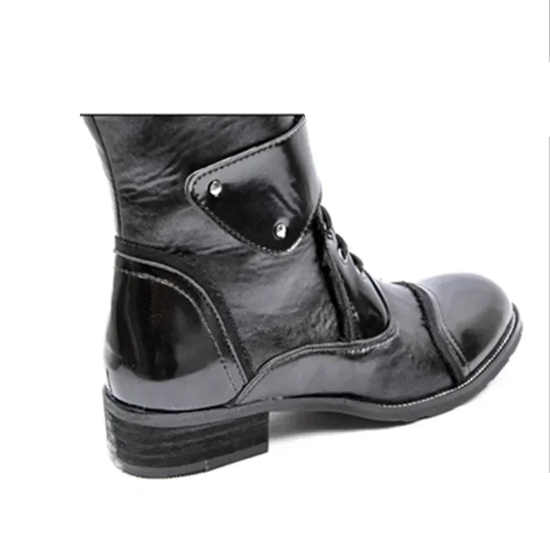 Gothic Punk Cosplay Dance Boots for Men 2025 Fall Winter Mid Leg Patent Leather Warm Motorcycle Boots Male Shoes for Office