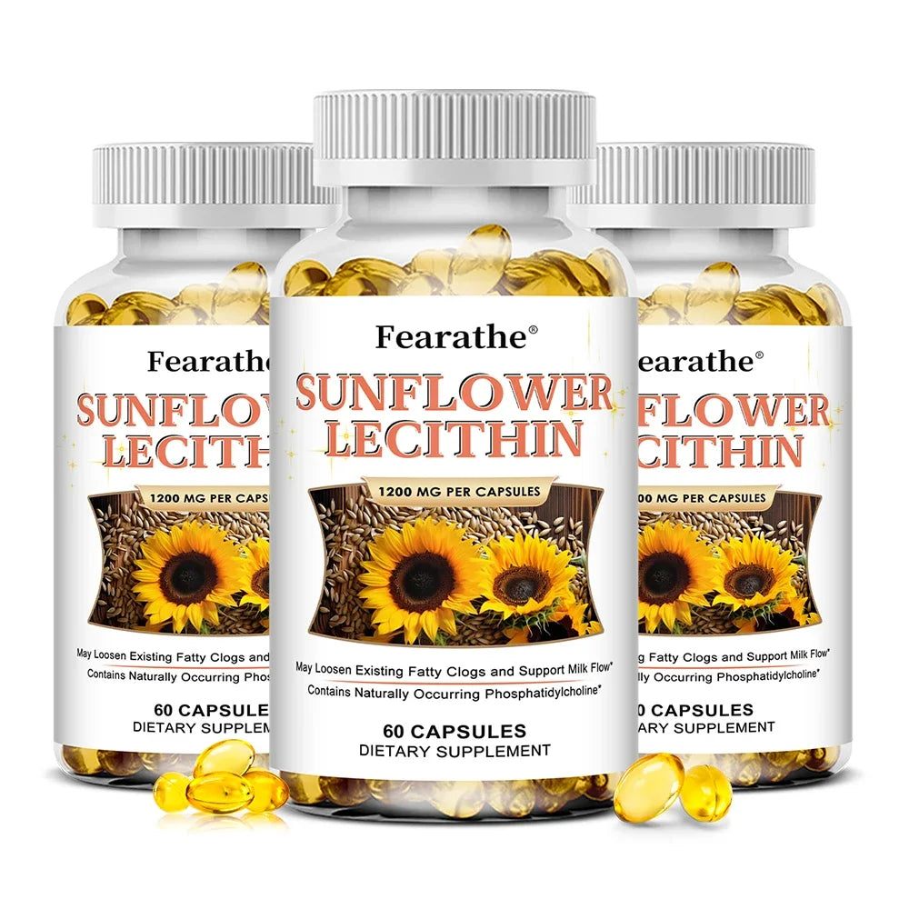 Sunflower Lecithin Supplement, 1200 Mg, Energy Support, Relieves Blocked Milk Ducts, Promotes Liver and Brain Health, Non-GMO