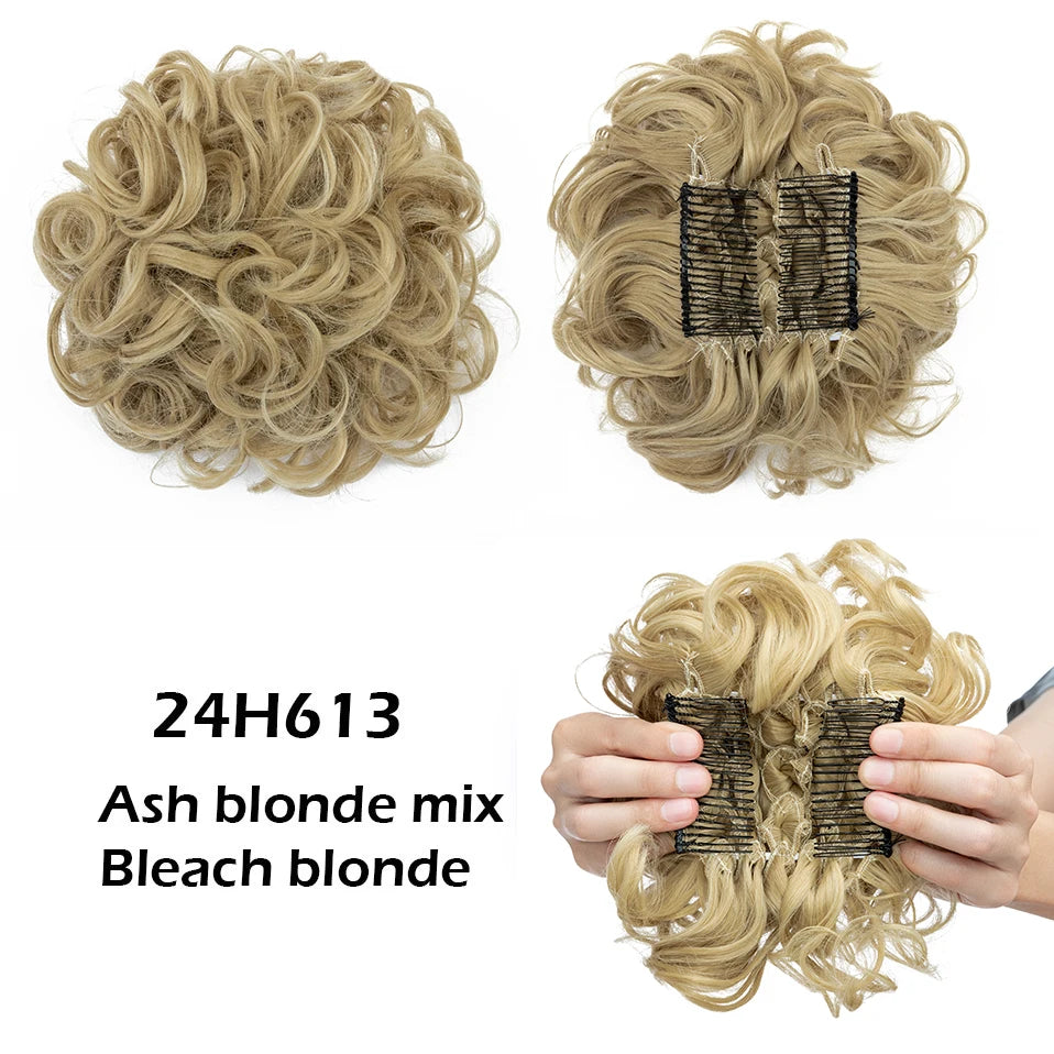 S-noilite Synthetic LARGE Comb Clip In Curly Hair Extension Chignon Hair Pieces Women Updo Cover Hairpiece Extension Hair Bun
