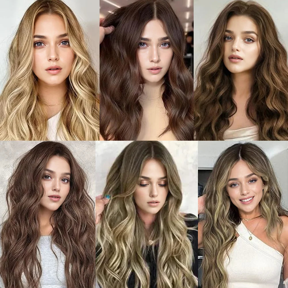 4Pcs/Set 16/20/24 Inch Synthetic Hair Clip In Long Wavy Thick Double Weft  Hair Extensions Hairpieces For Women